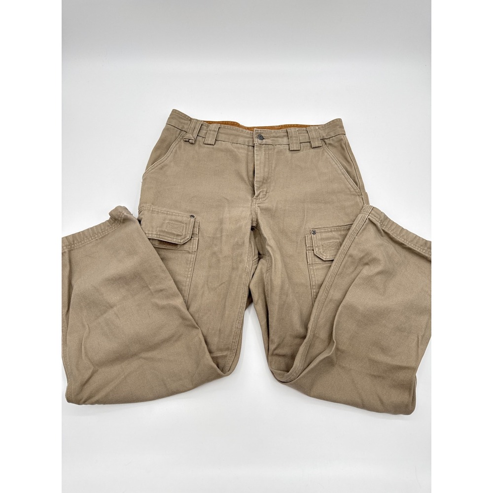 Duluth Trading Co Fire Hose Cargo Pants Mens 34x32 Khaki Tan Cotton Work Canvas